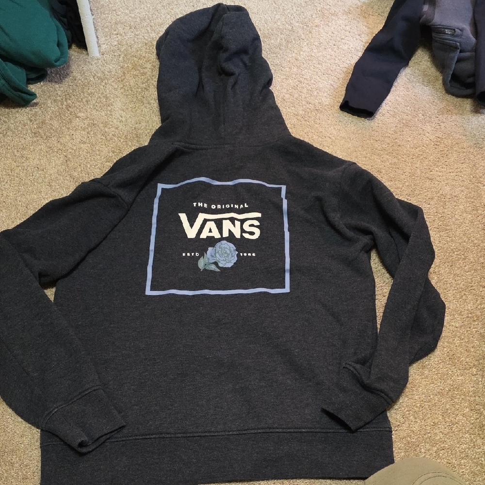 Vans Men's Charcoal Hoodie with Blue Graphic